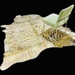 6 ft. x 6.5 ft | XL | Metallic Foil Gold Authentic Leather Suede Cowhide Rug
